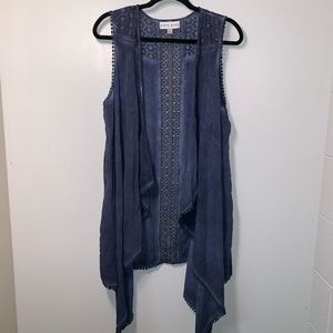 Knox Rose Lace Crochet Easy-Breezy Vest Navy